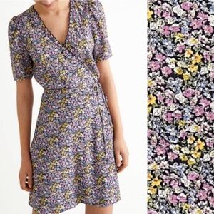 & Other Stories Lucia Print Ditsy Floral Midi Scalloped Wrap Dress Size S